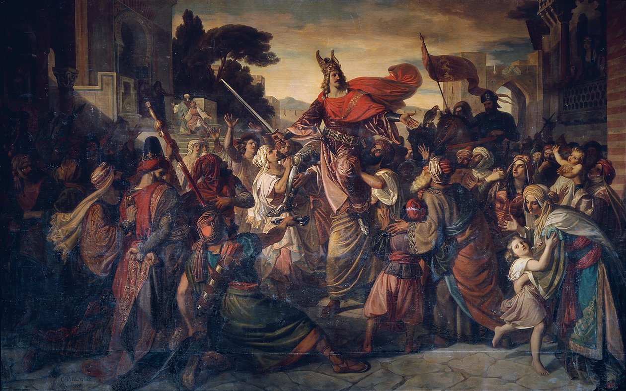 Przyjęcie Manfreda (1231-1266) przez Saracenów w Lucerii w 1254 r. autorstwa Carl Rahl