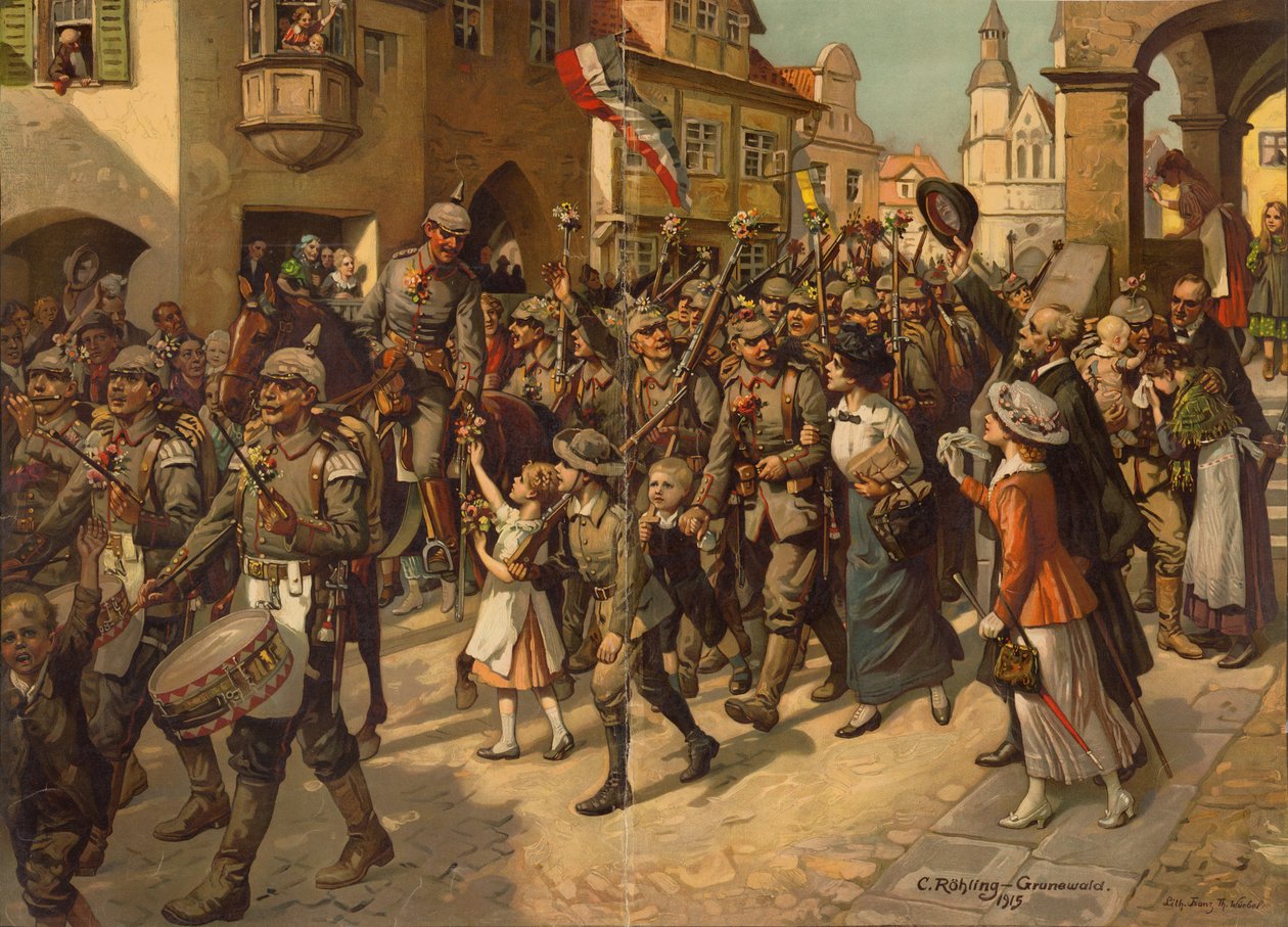 Mobilizacja w 1914. Obraz do nauczania historii w szkołach, 1915 autorstwa Carl Rohling