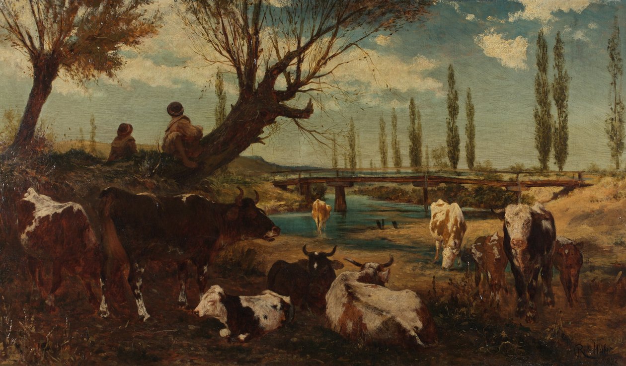 Stado krów nad wodą autorstwa Carl Rudolf Huber