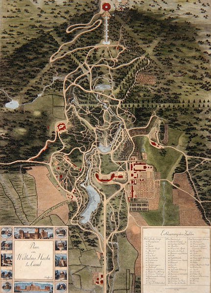 Plan Wilhelmshohe koło Kassel (kolorowa akwaforta) autorstwa Carl Schaeffer