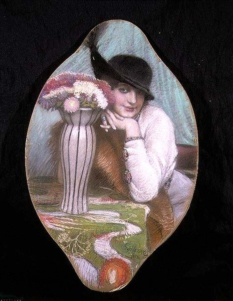 Portret dziewczynki przy wazonie z kwiatami autorstwa Carl Schlosser