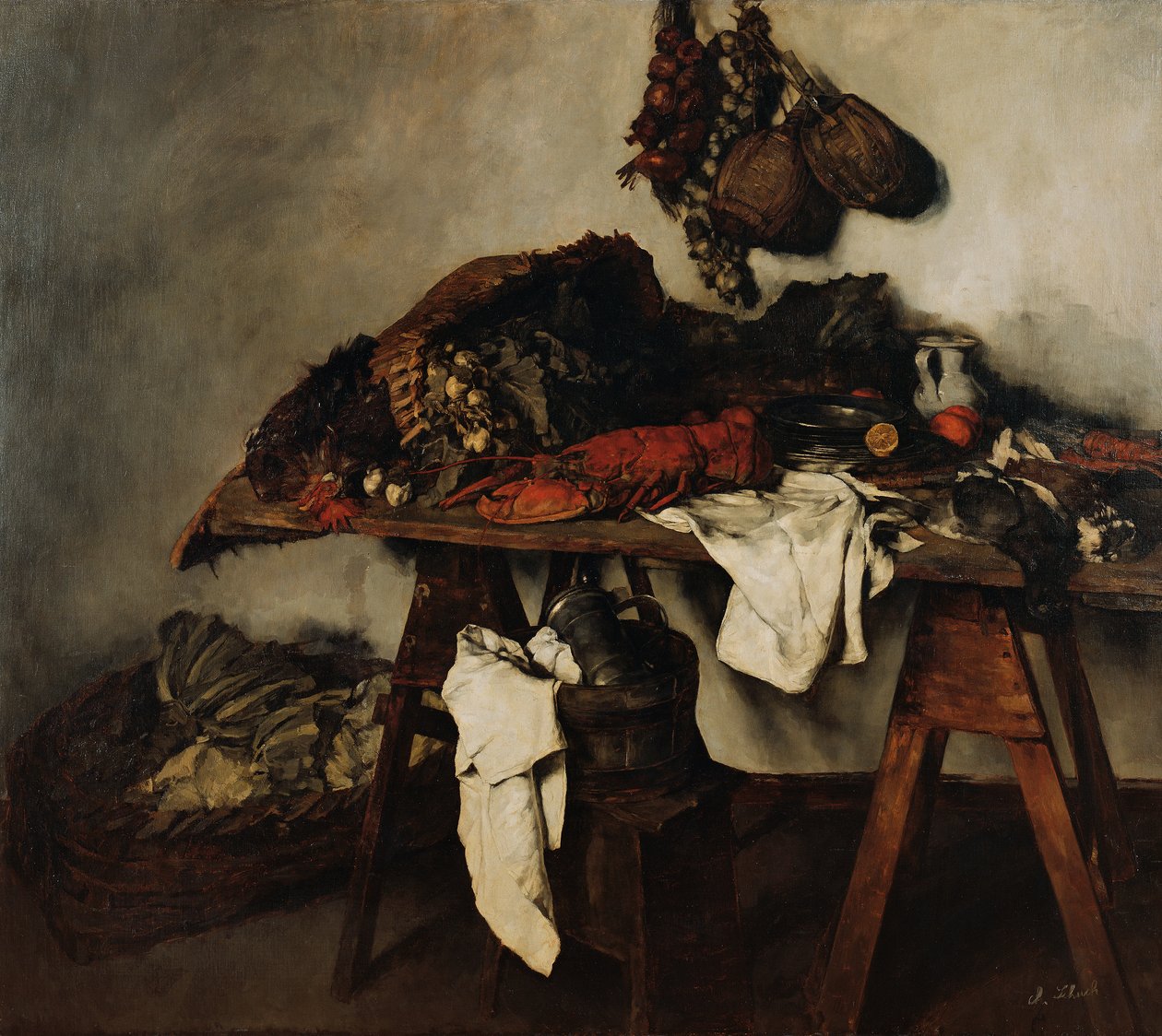 Duża martwa kuchnia autorstwa Carl Schuch