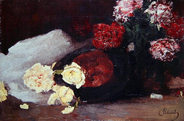 Martwa natura z różami herbacianymi, ok.1885 (olej na płótnie) autorstwa Carl Schuch