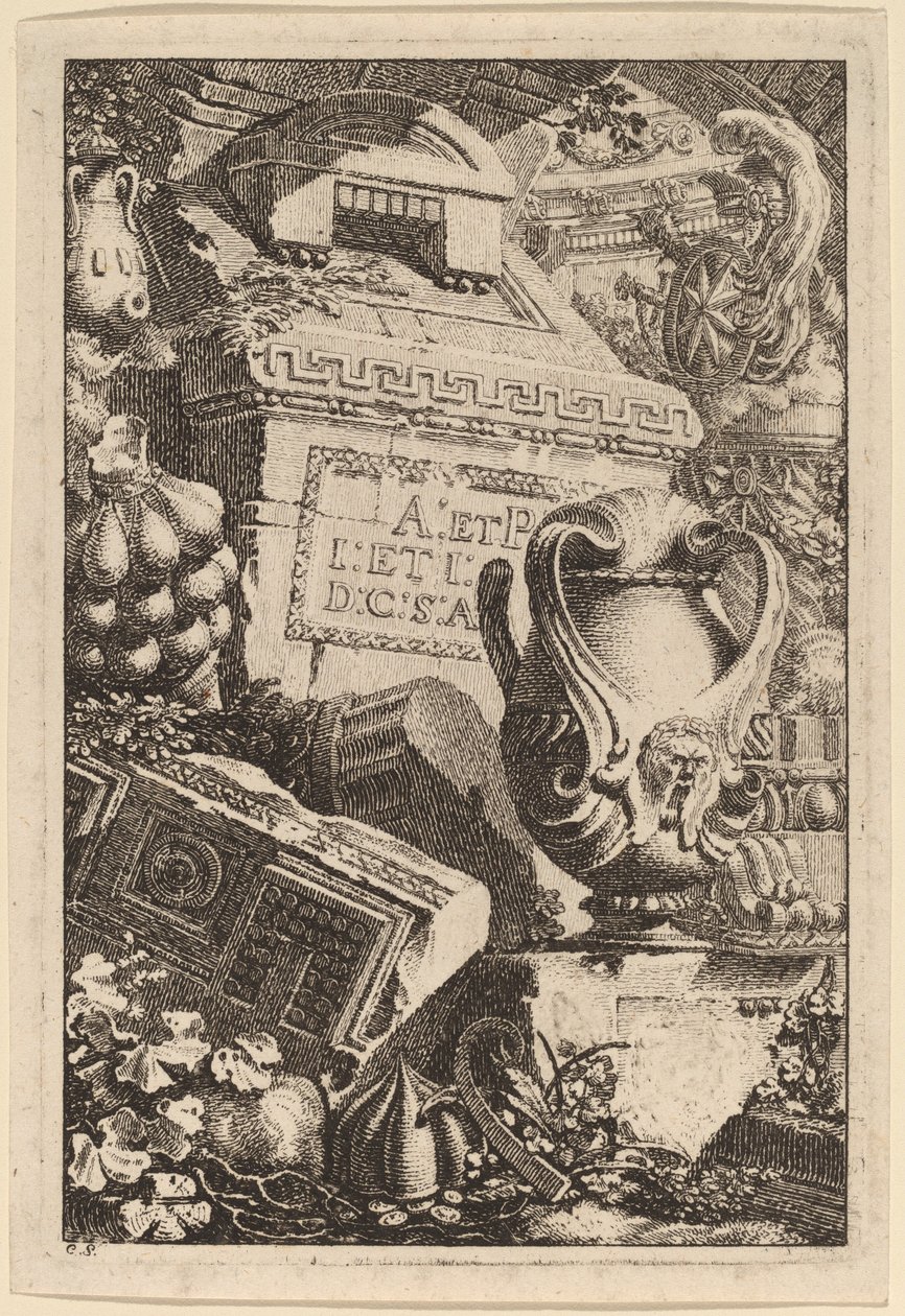 Fantazja antycznego grobowca z fragmentami architektury i rzeźby autorstwa Carl Schütz