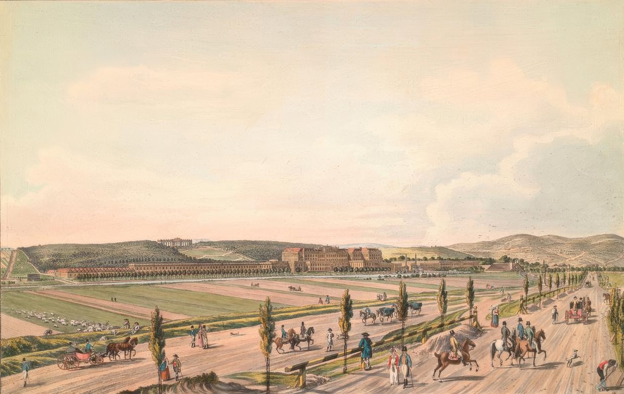 Widok ogólny cesarskiego pałacu królewskiego Schönbrunn autorstwa Carl Schütz