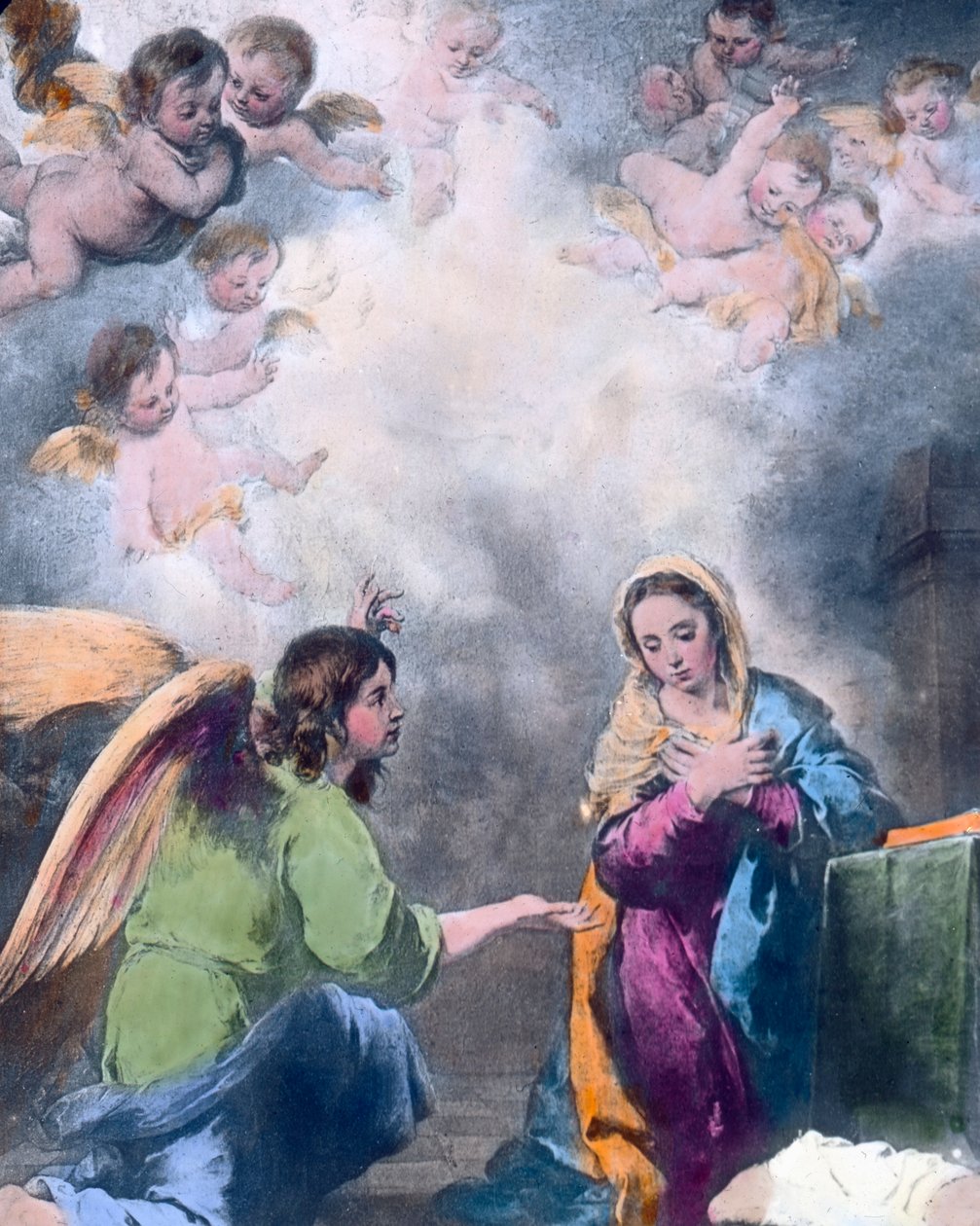 Zwiastowanie. Obraz namalowany przez hiszpańskiego malarza barokowego Bartolome Esteban Murillo (1617 - 1682) w 1655 roku. Data powstania obrazu: około 1910 roku. Archiwum Carla Simona autorstwa Carl Simon