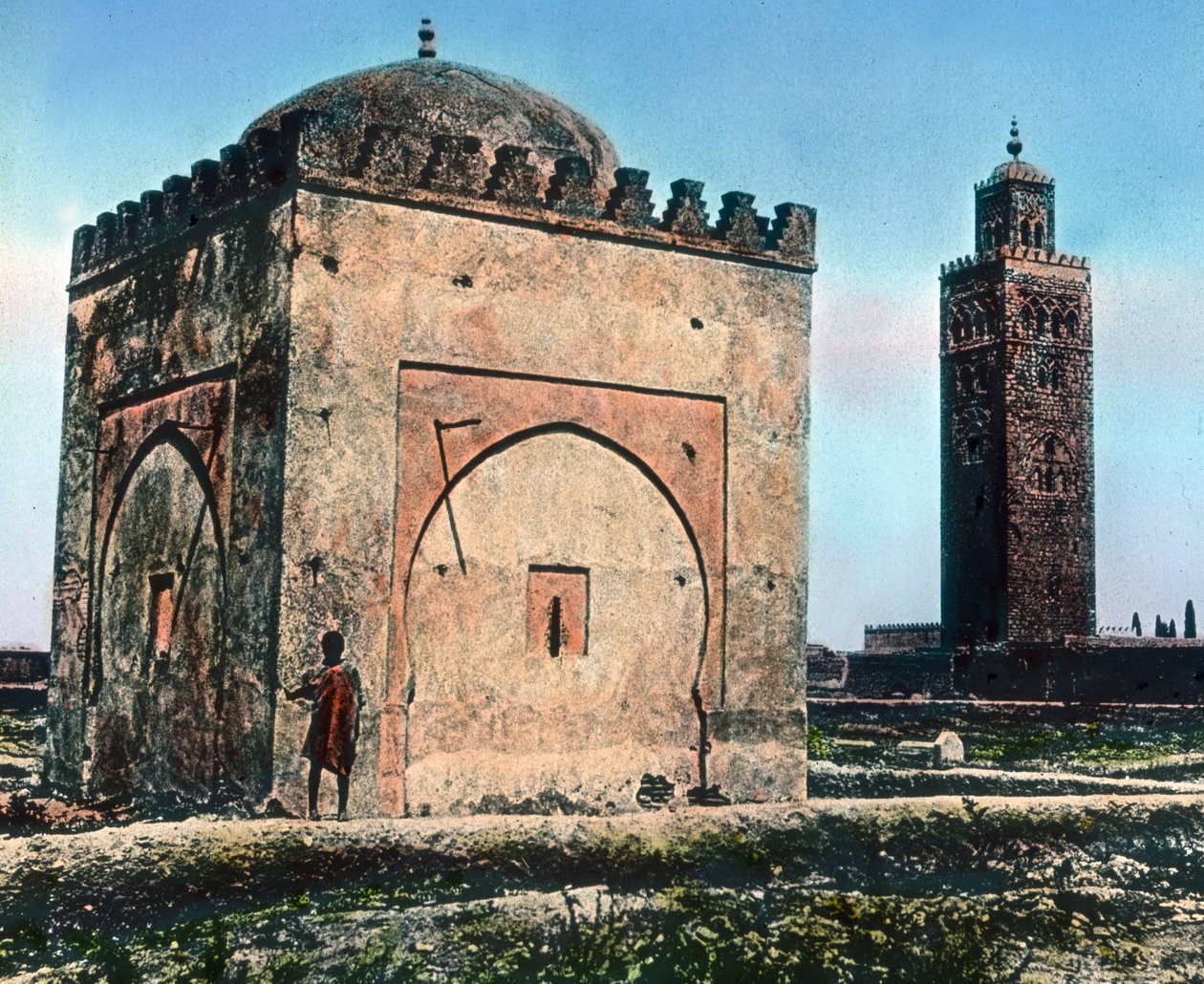 Maroko, święty grób w pobliżu meczetu, data zdjęcia: około 1910 r. Archiwum Carla Simona autorstwa Carl Simon