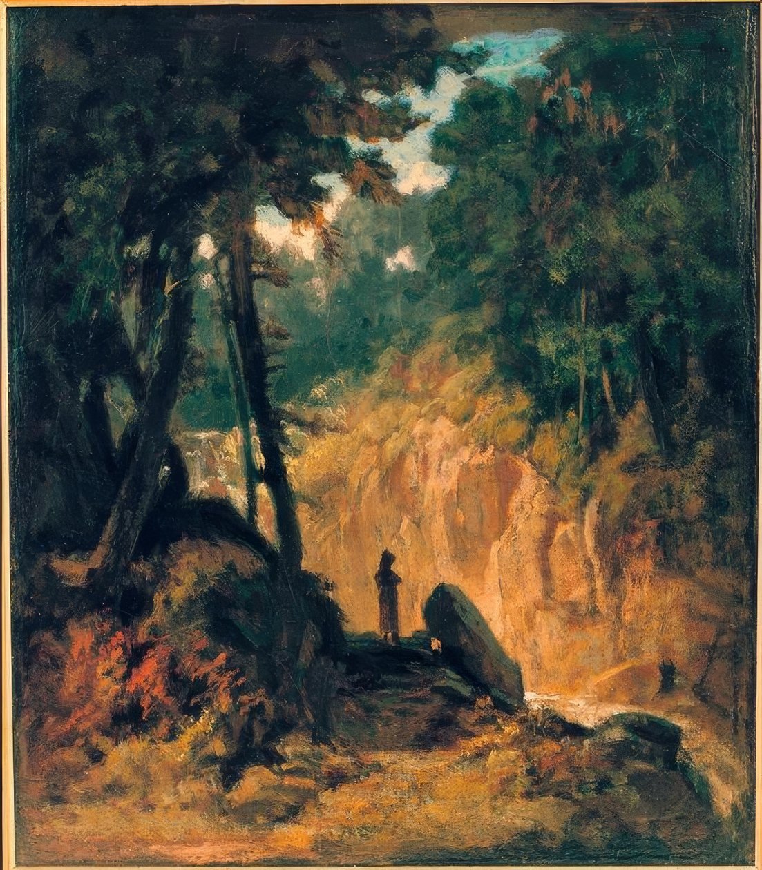 Krajobraz leśny z wodospadem, na brzegu z kapucynami autorstwa Carl Spitzweg