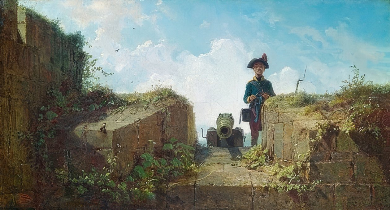 Placówka dziewiarska. Około 1860 autorstwa Carl Spitzweg