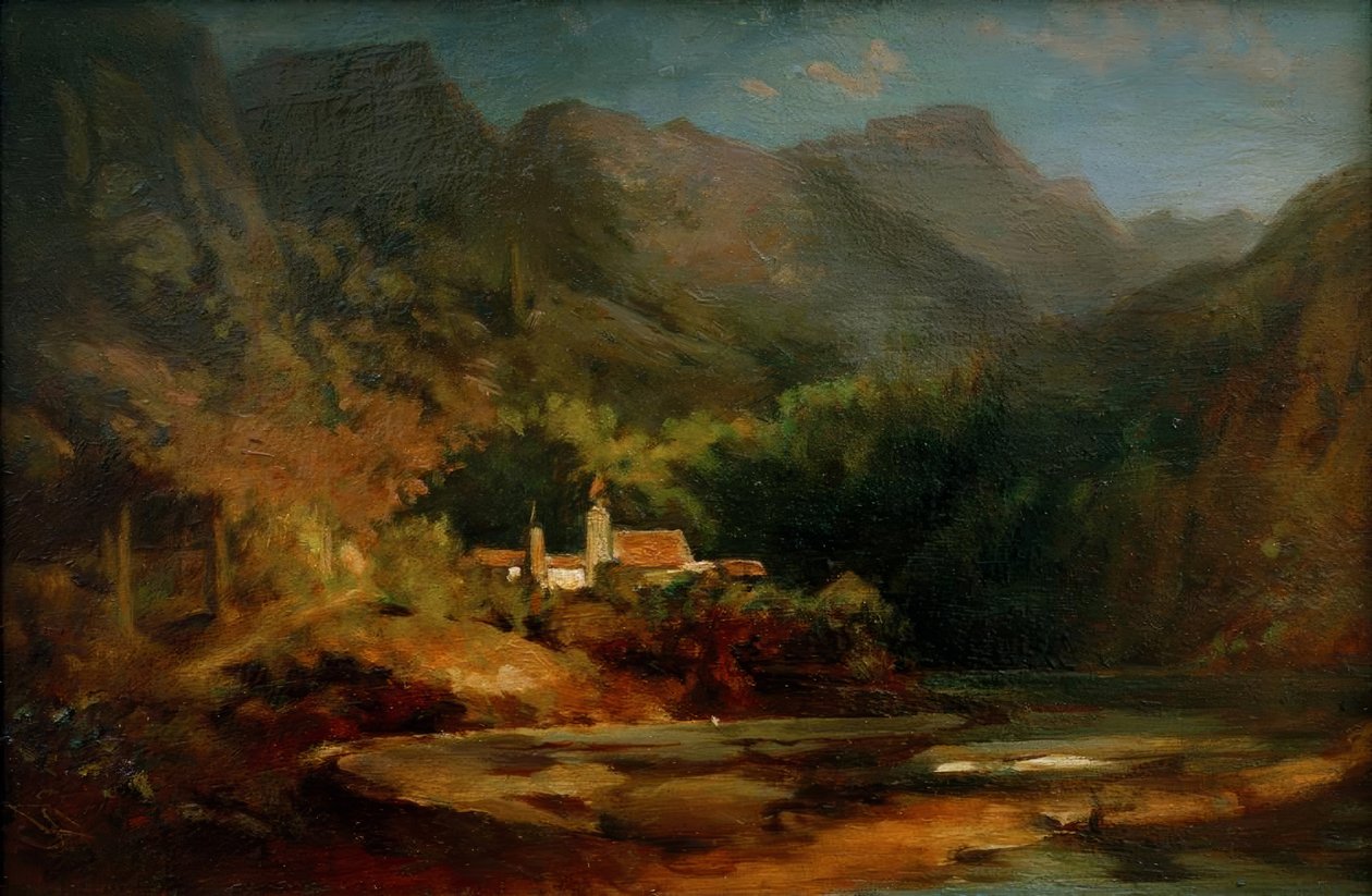 Wioska nad jeziorem w górskiej dolinie autorstwa Carl Spitzweg