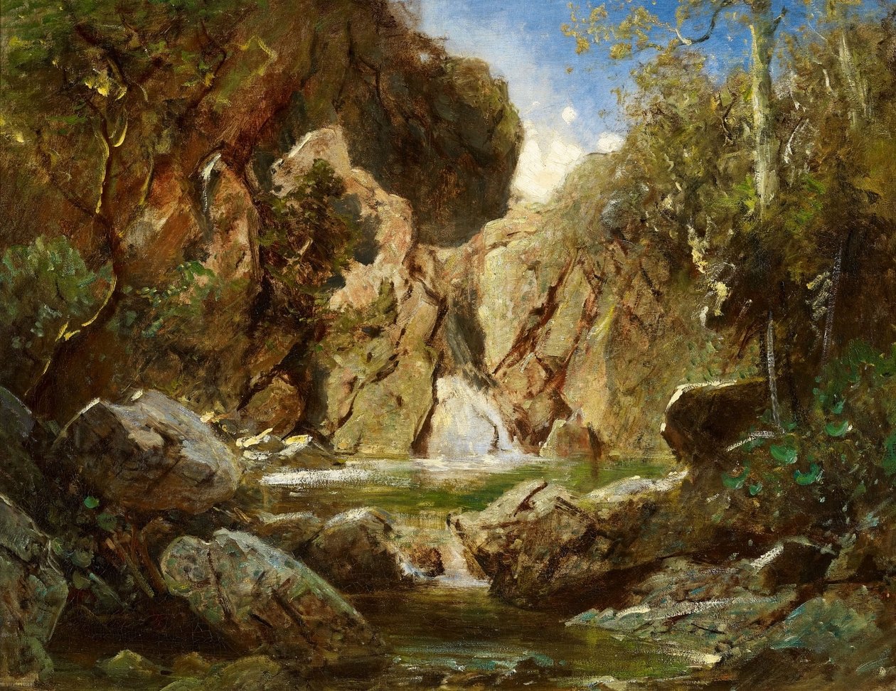 Skalna umywalka z białą wodą autorstwa Carl Spitzweg