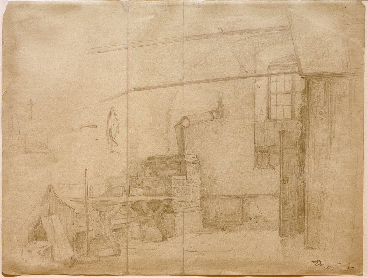 Piec kaflowy w pokoju rolnika autorstwa Carl Spitzweg