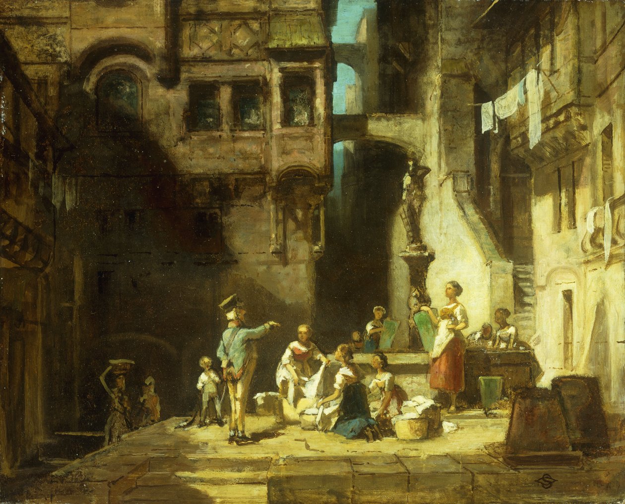 Pralnia Kobiety przy studni; Wascherinnen am Brunnen, ok. 1860 r. autorstwa Carl Spitzweg