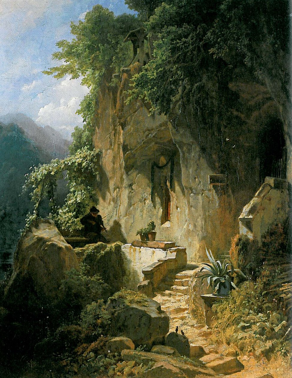 Pustelnik muzykujący przed swoją skalną pustelnią autorstwa Carl Spitzweg