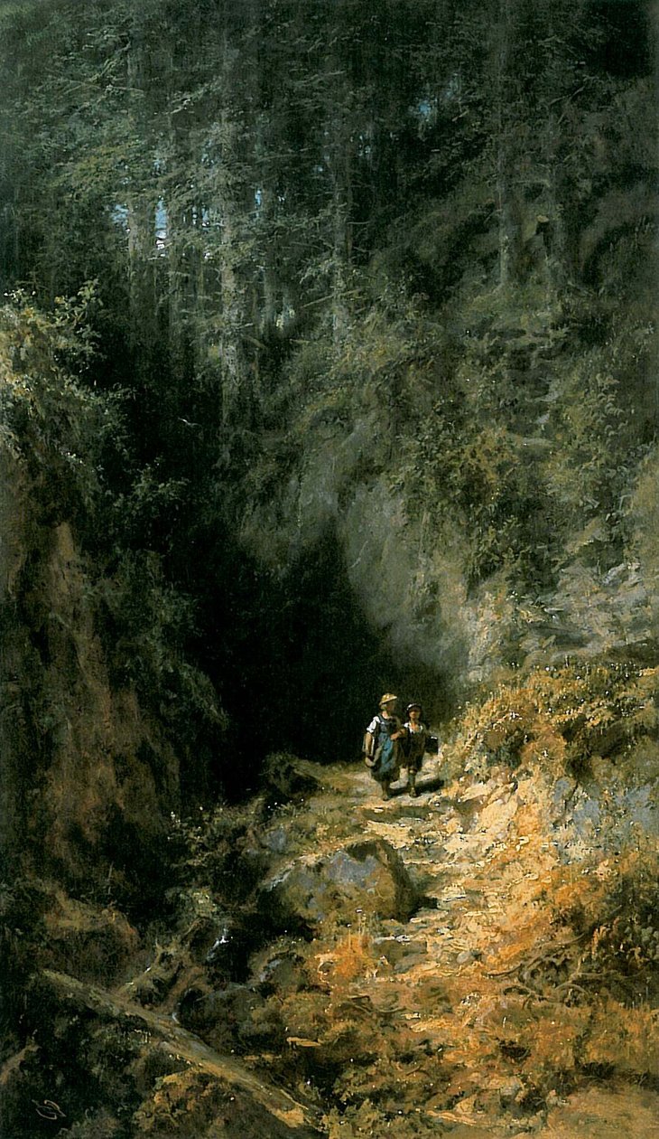 Dzieci w wieku szkolnym w lesie autorstwa Carl Spitzweg