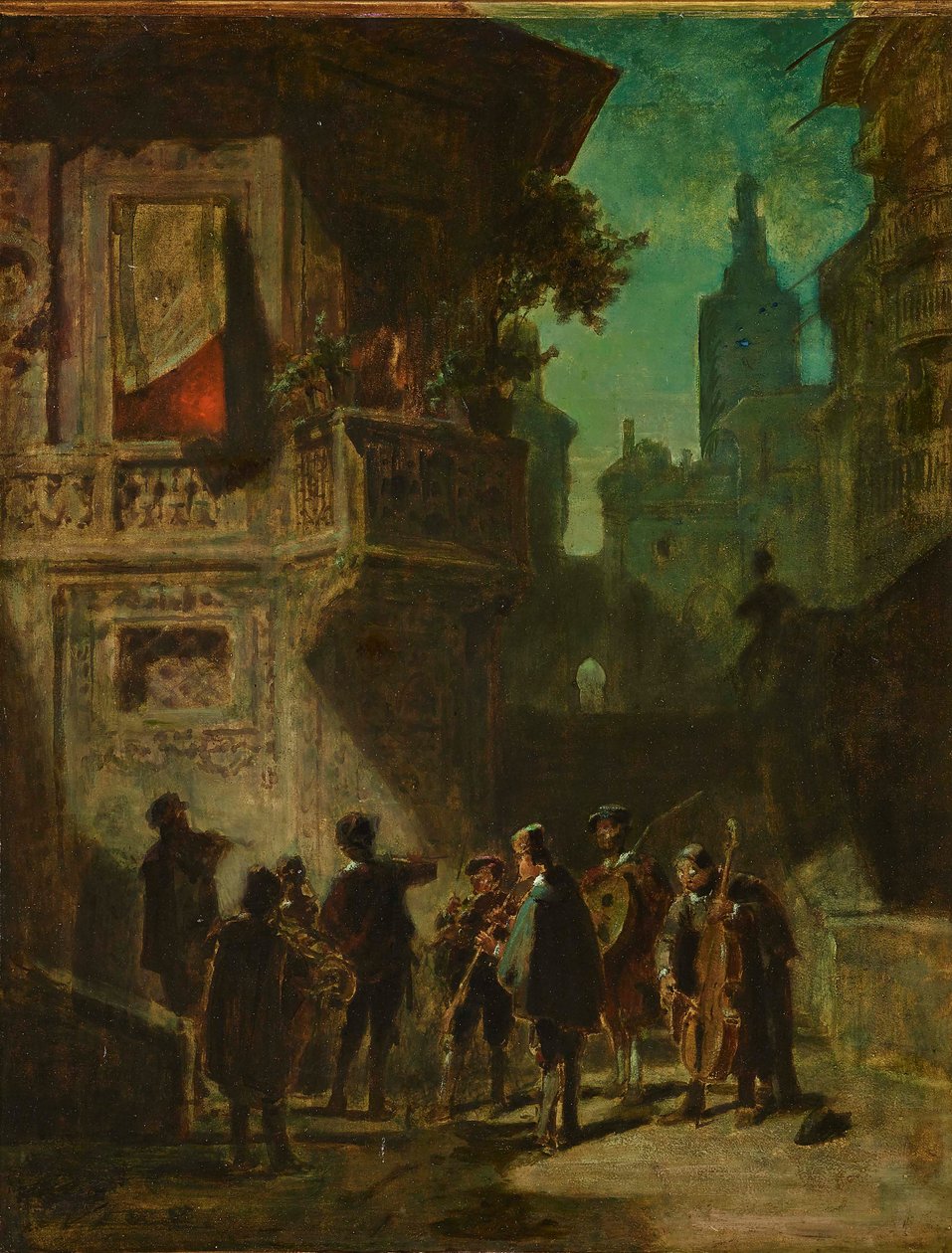 Hiszpańska Serenada Cyrulika Sewilli, ok. 1856 r. autorstwa Carl Spitzweg
