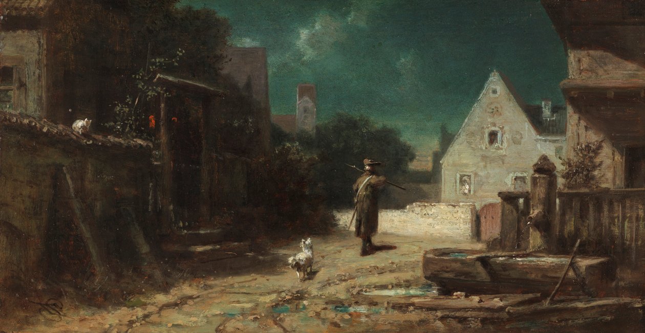 Nocny stróż Nocny stróż przy świetle księżyca, czyli Pies i kot, ok. godz. 1870. autorstwa Carl Spitzweg