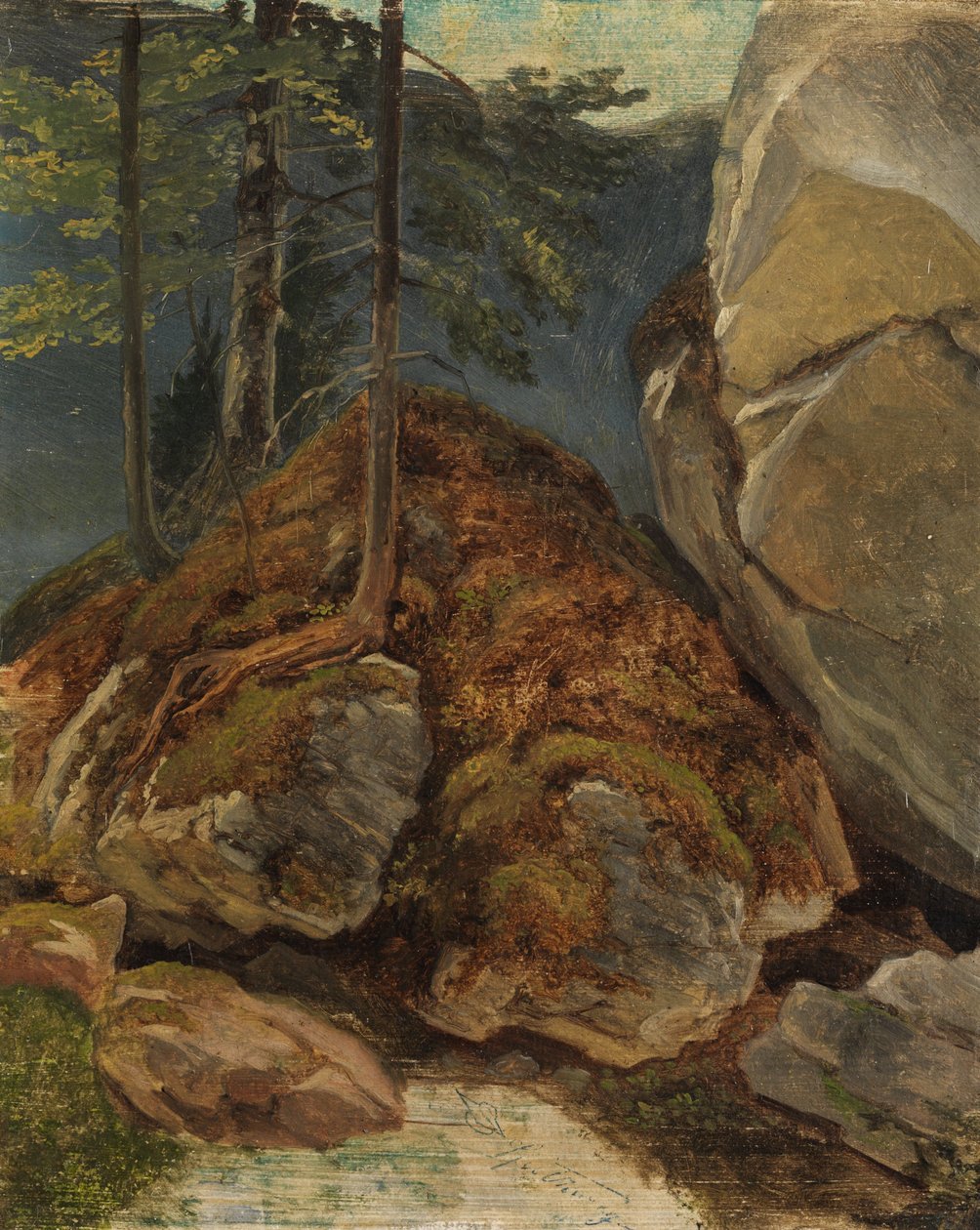 Badanie oleju ze skałą pokrytą mchem autorstwa Carl Spitzweg