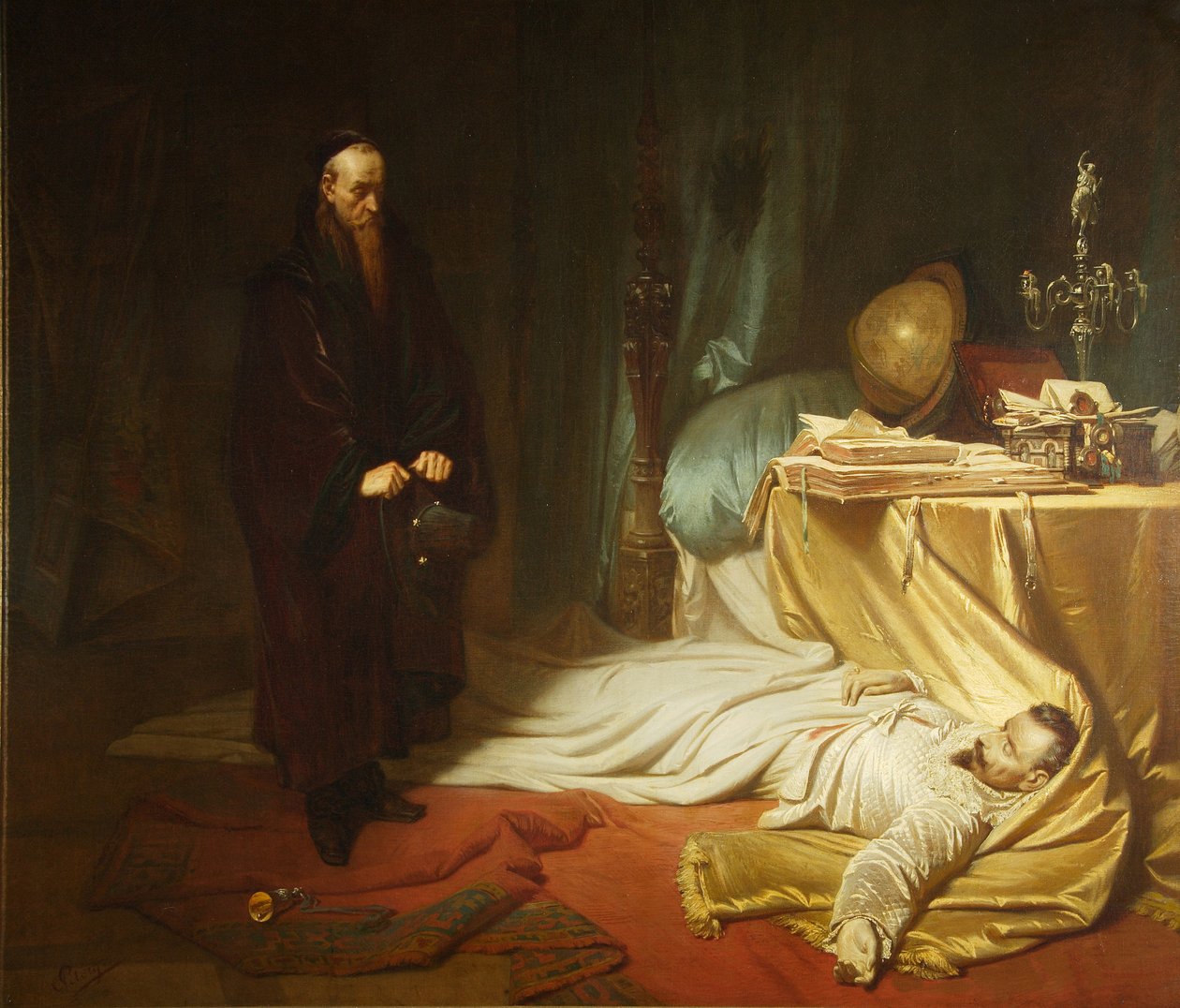 Seni przy martwym ciele Wallensteina, 1855 autorstwa Carl Theodor von Piloty