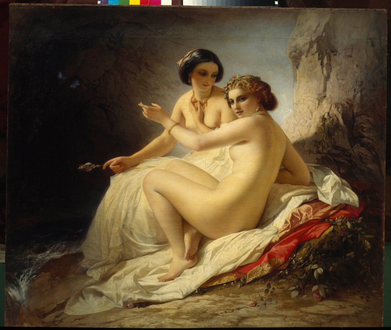""Dwie dziewczyny w grocie"" (Dwie dziewczyny w grocie) Obraz Timofei Neff (Carl Timoleon von Neff) (1805-1876) - 1859 - Olej na płótnie - Państwowe Muzeum Rosyjskie, Sankt Petersburg autorstwa Carl Timoleon von Neff