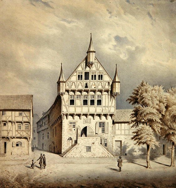 Ratusz Fritzlar (akwarela na papierze) autorstwa Carl W.E. Fink