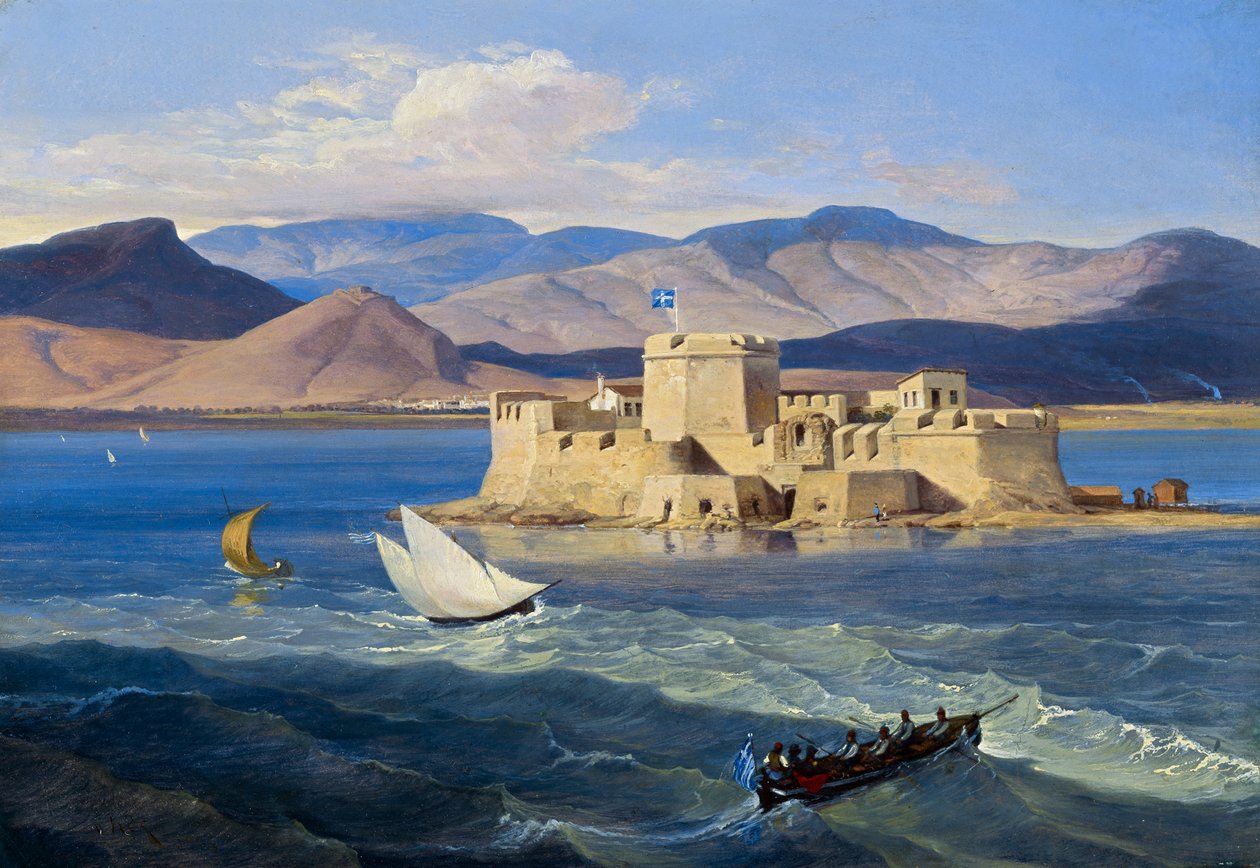 Twierdza Bourtzi w pobliżu Nauplia autorstwa Carl Wilhelm Freiherr von Heideck