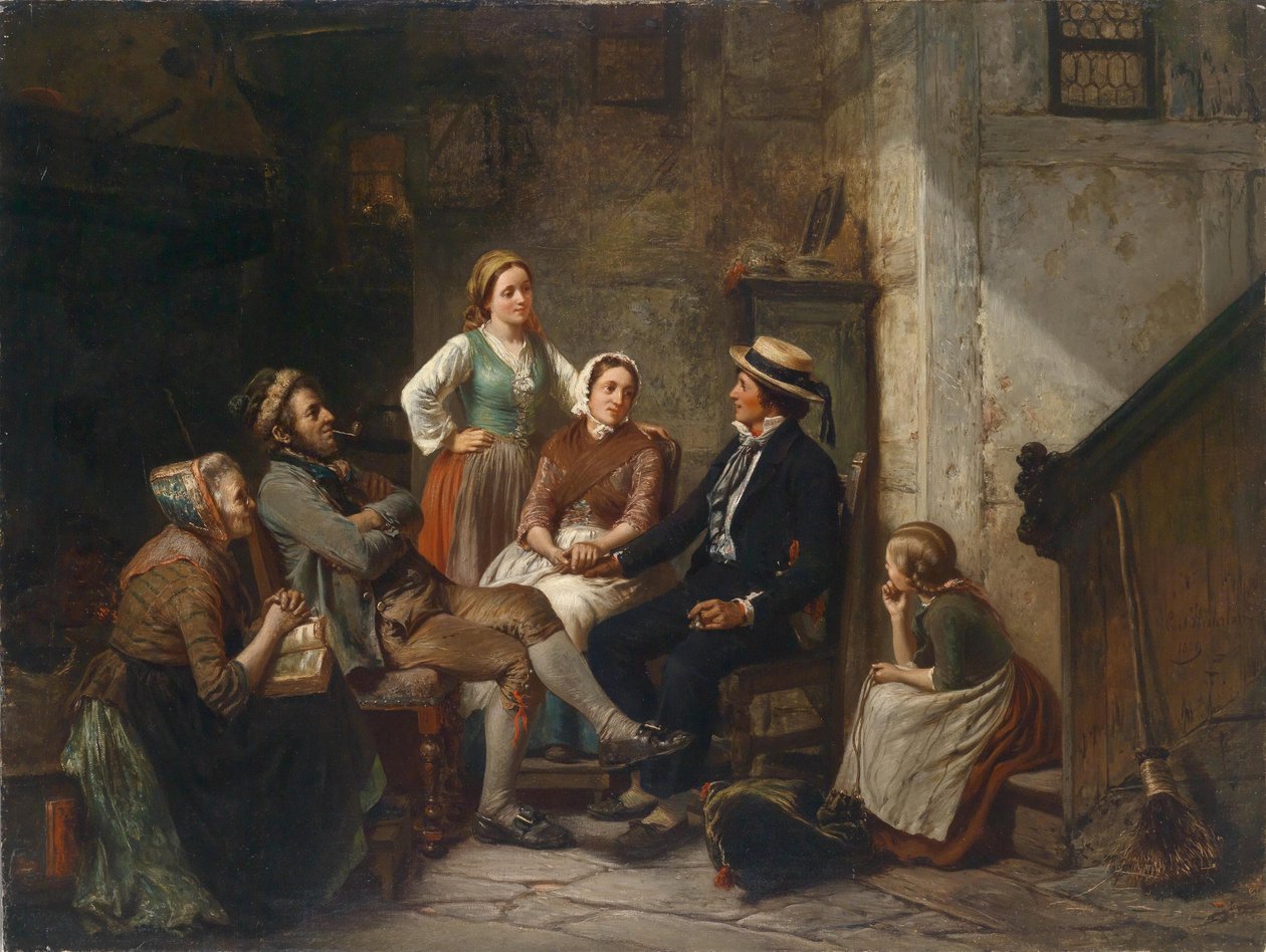 Retour du jeune marin - Powrót młodego marynarza - Huebner, Carl Wilhelm (1814-1879) - 1859 - Olej na płótnie - 79x105 - Kolekcja prywatna autorstwa Carl Wilhelm Huebner