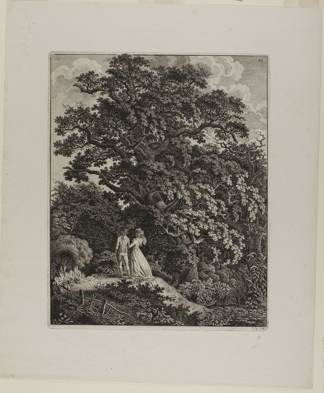 Leśny krajobraz z elegancką parą idącą pod dębem autorstwa Carl Wilhelm Kolbe, the elder