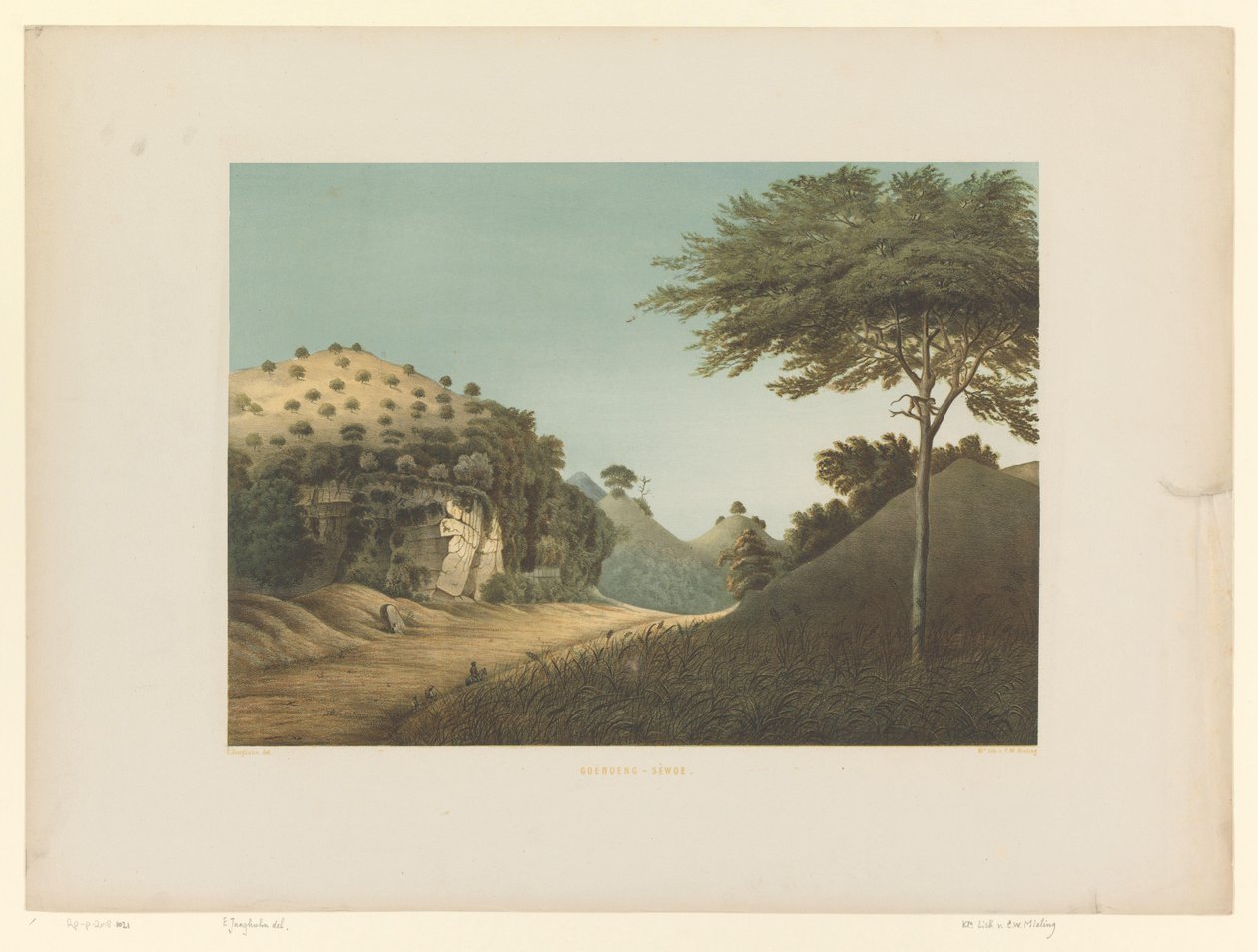 Widok na krajobraz w Gunung Sewu Goênoeng-Sèwoe (tytuł na obiekcie) autorstwa Carl Wilhelm Mieling (possibly)