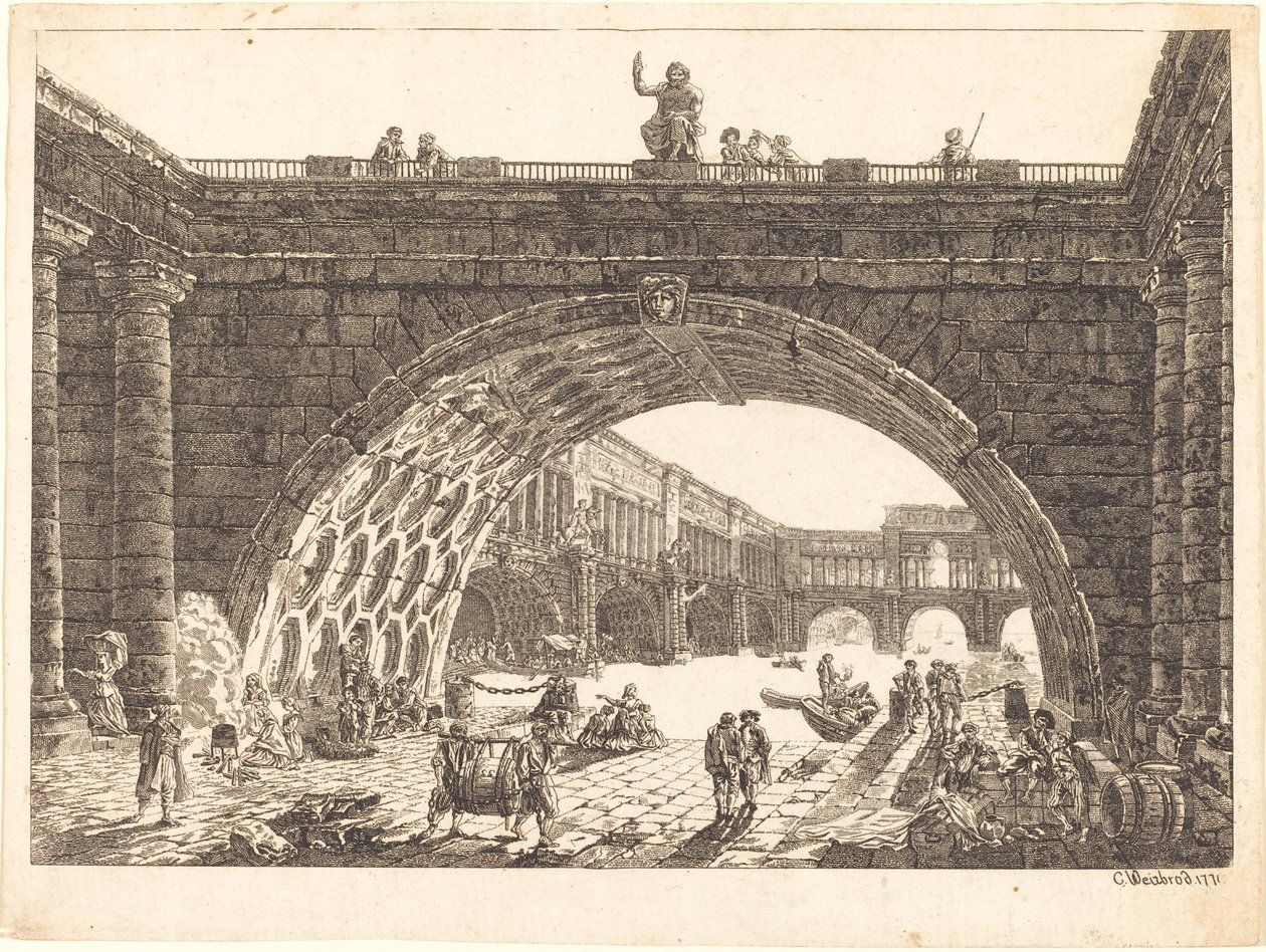 Fantazja architektoniczna monumentalnego portu autorstwa Carl Wilhelm Weisbrod after Hubert Robert
