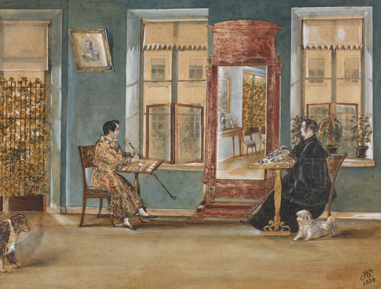 Aktor Nikołaj Osipowicz Dur 1807-1839 ze swoją kobietą w salonie, 1839. autorstwa Carl von Hampeln