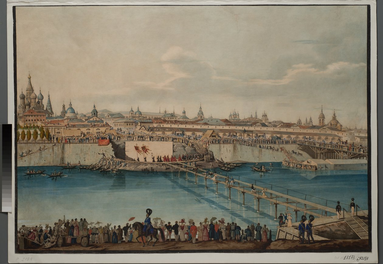 Ceremonia wmurowania kamienia węgielnego pod most Moskvoretsky w Moskwie, 1830 r. autorstwa Carl von Hampeln