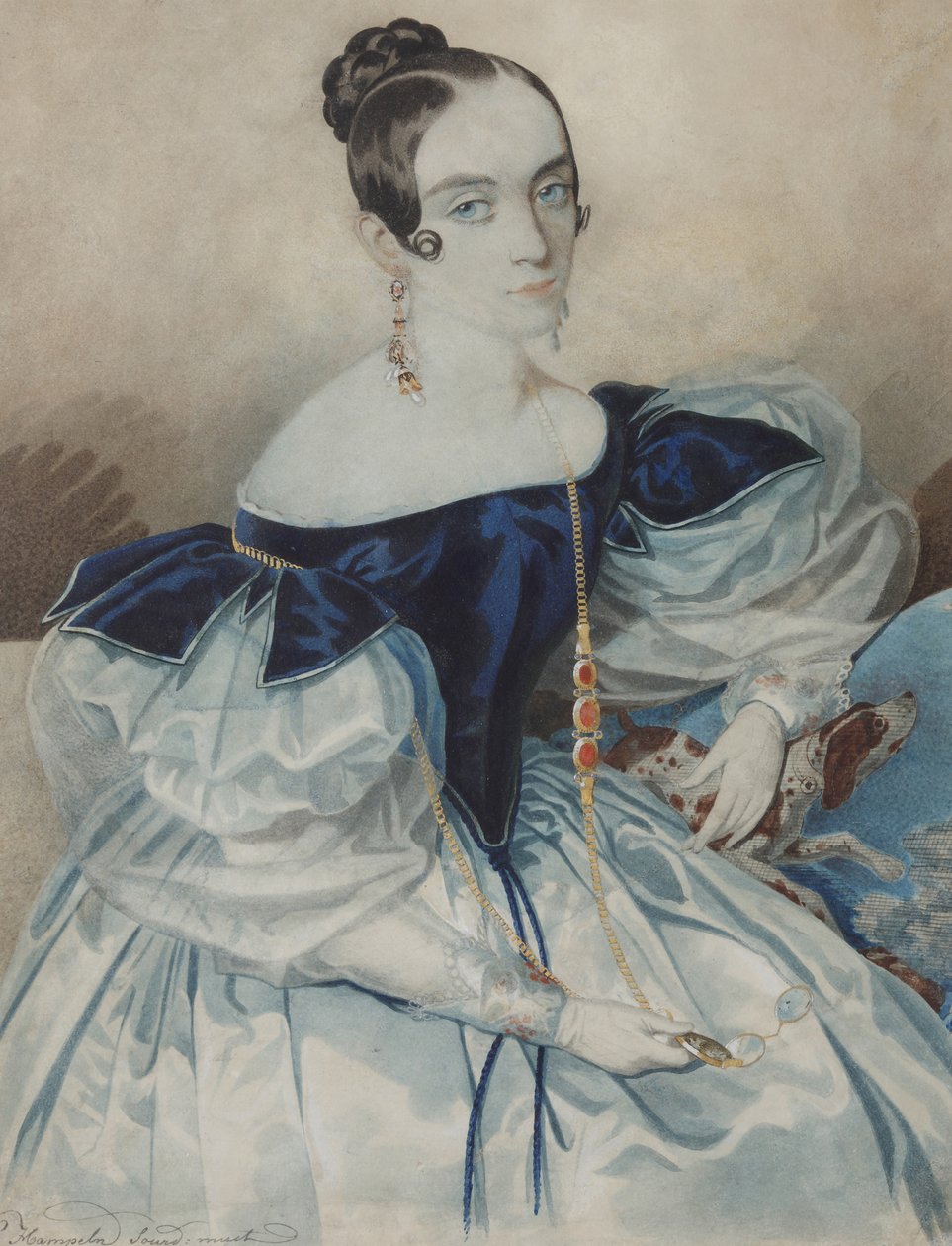 Portret damy z Lorgnetą, lata 30. XIX wieku. autorstwa Carl von Hampeln