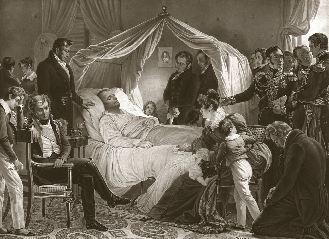 Napoleon na łożu śmierci, 5 maja 1821, wyd. rytownictwo. autorstwa Carl von Steuben
