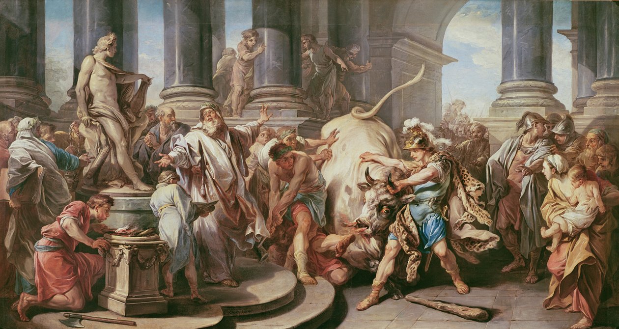 Tezeusz pokonujący byka w Maratonie, 1732-34 autorstwa Carle van Loo