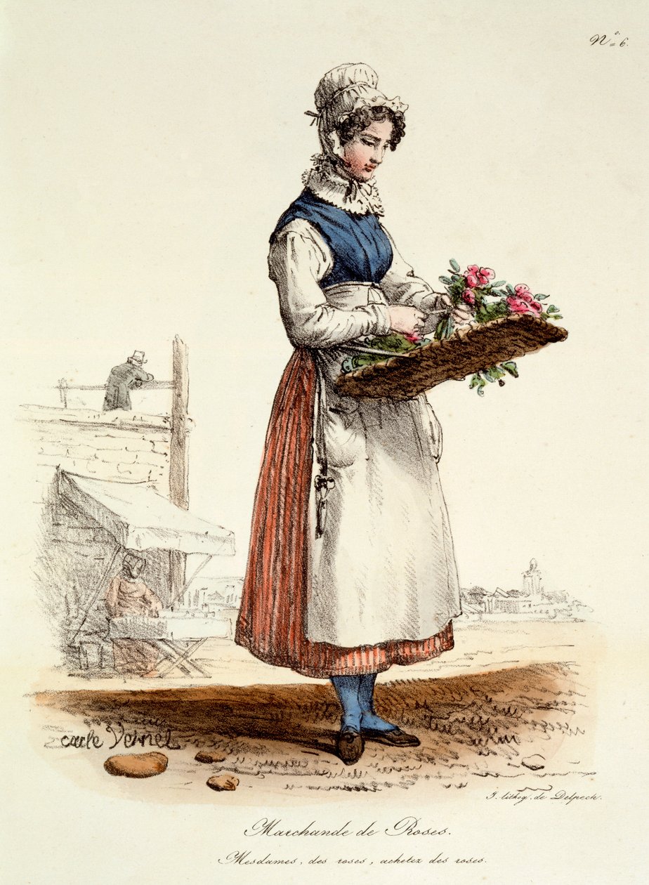 Paryski sprzedawca róż, grafika Delpech, 1820 autorstwa Carle Vernet