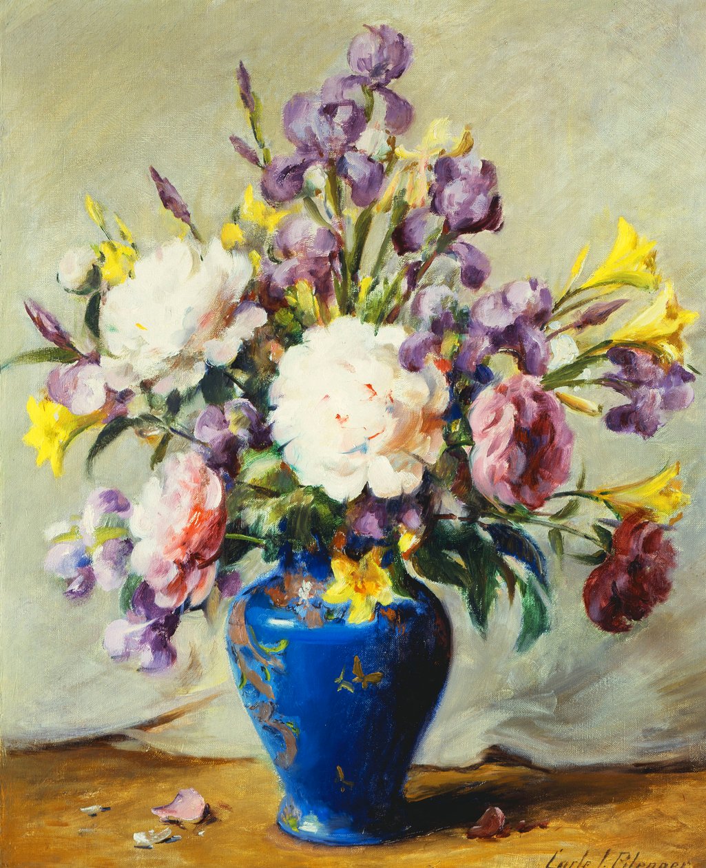Martwa natura z piwoniami i irysem autorstwa Carle J. Blenner