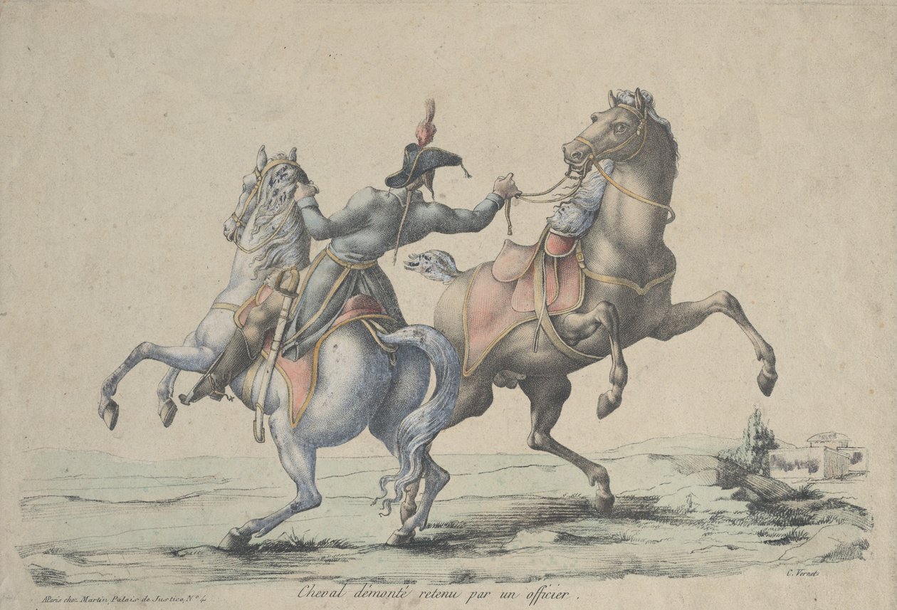 Zsiadany koń ujarzmiony przez oficera, 1770-1836. autorstwa Carle Vernet
