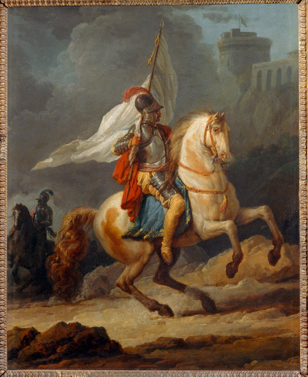 Cavalier en armure tenant un drapeau - Opancerzony rycerz niosący sztandar ... autorstwa Carle Vernet