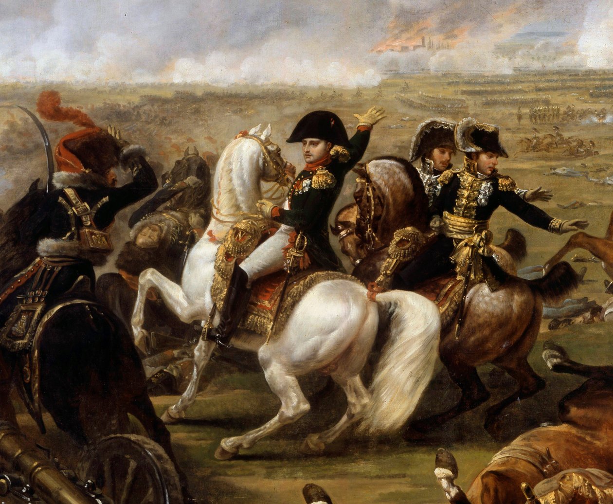 Cesarz Napoleon I (1769-1821) w bitwie pod Wagram, 5.07.1809 fragment Malowidła Antoine Carle Vernet (1758-1836) XIX-wieczny Boissy Saint Leger, Chateau de Grosbois autorstwa Carle Vernet