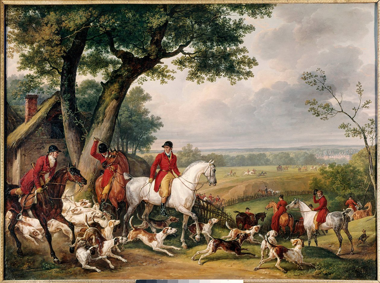 Polowanie w lesie Fontainebleau Obraz Antoine Vernet dit Carle (1758-1836) 1824 Gien. Muzeum Łowiectwa - Łowiectwo w lesie Fontainebleau. Obraz Antoine