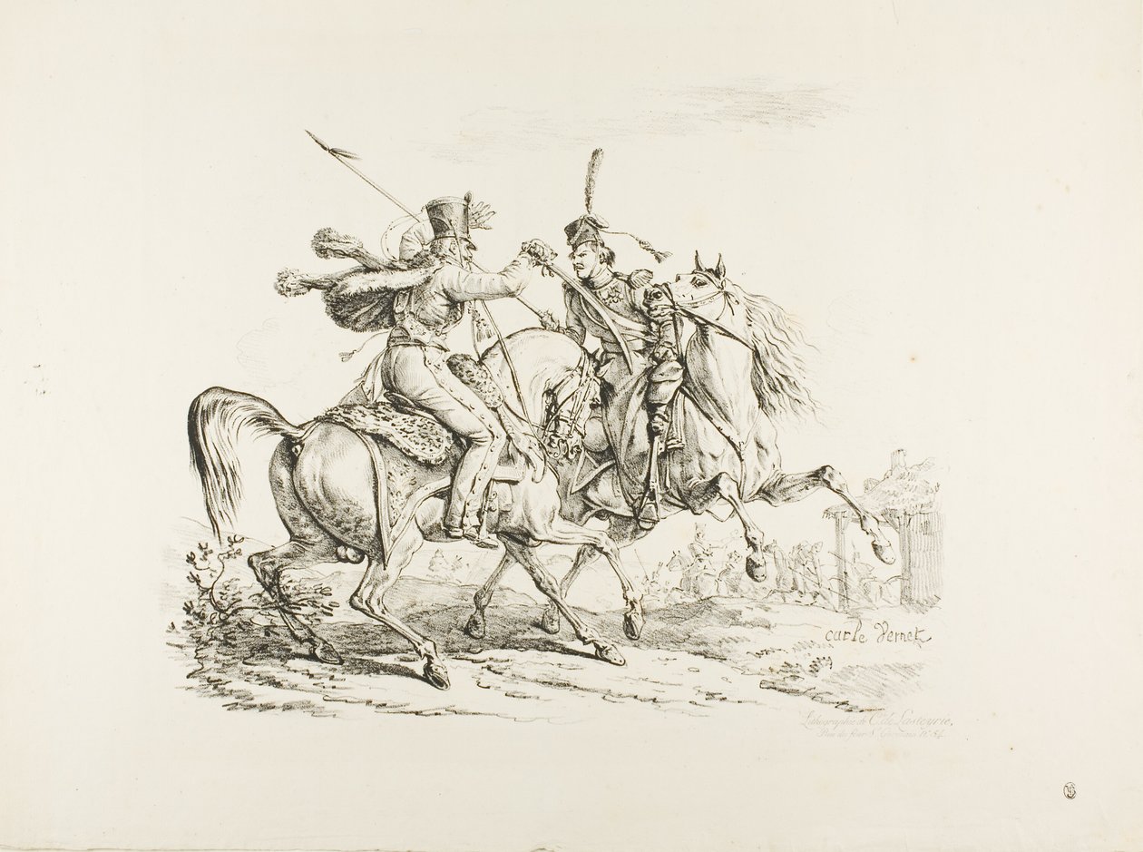 Hussard zabija kozaka szablą autorstwa Carle Vernet
