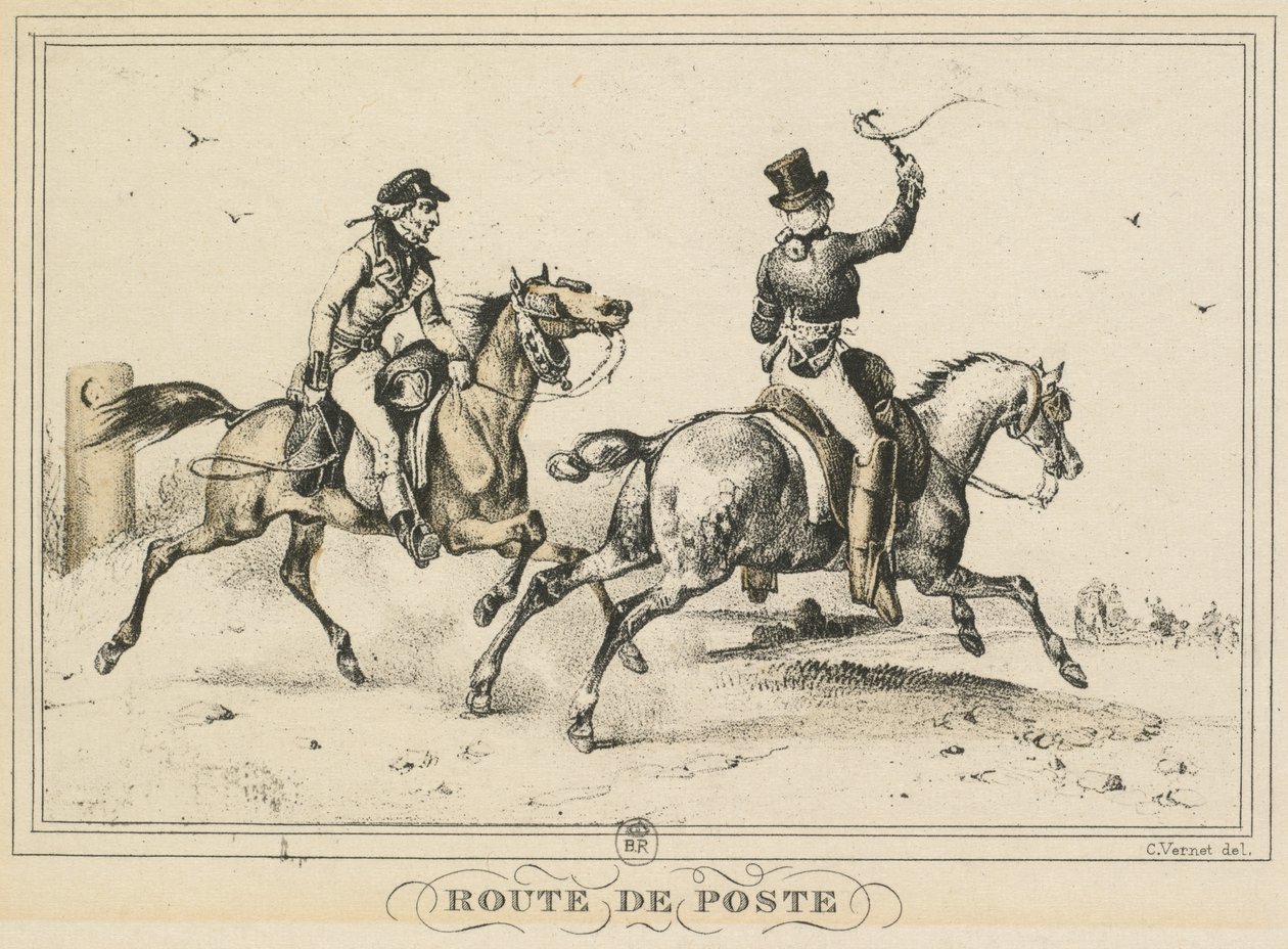 Sceny z życia codziennego, drogi i ścieżki: Droga pocztowa..., 1817. autorstwa Carle Vernet