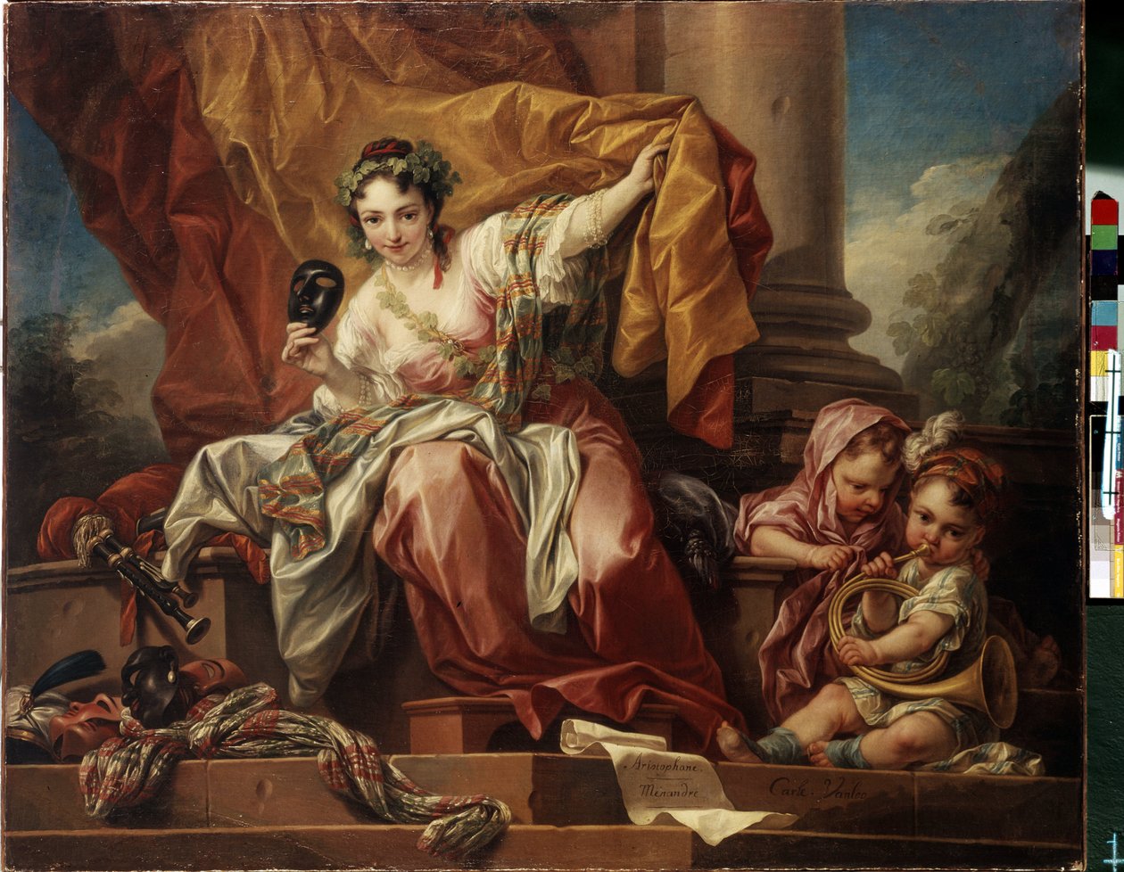 Alegoria komedii. Obraz Carle Van Loo (1705-1765). olej na płótnie autorstwa Carle van Loo