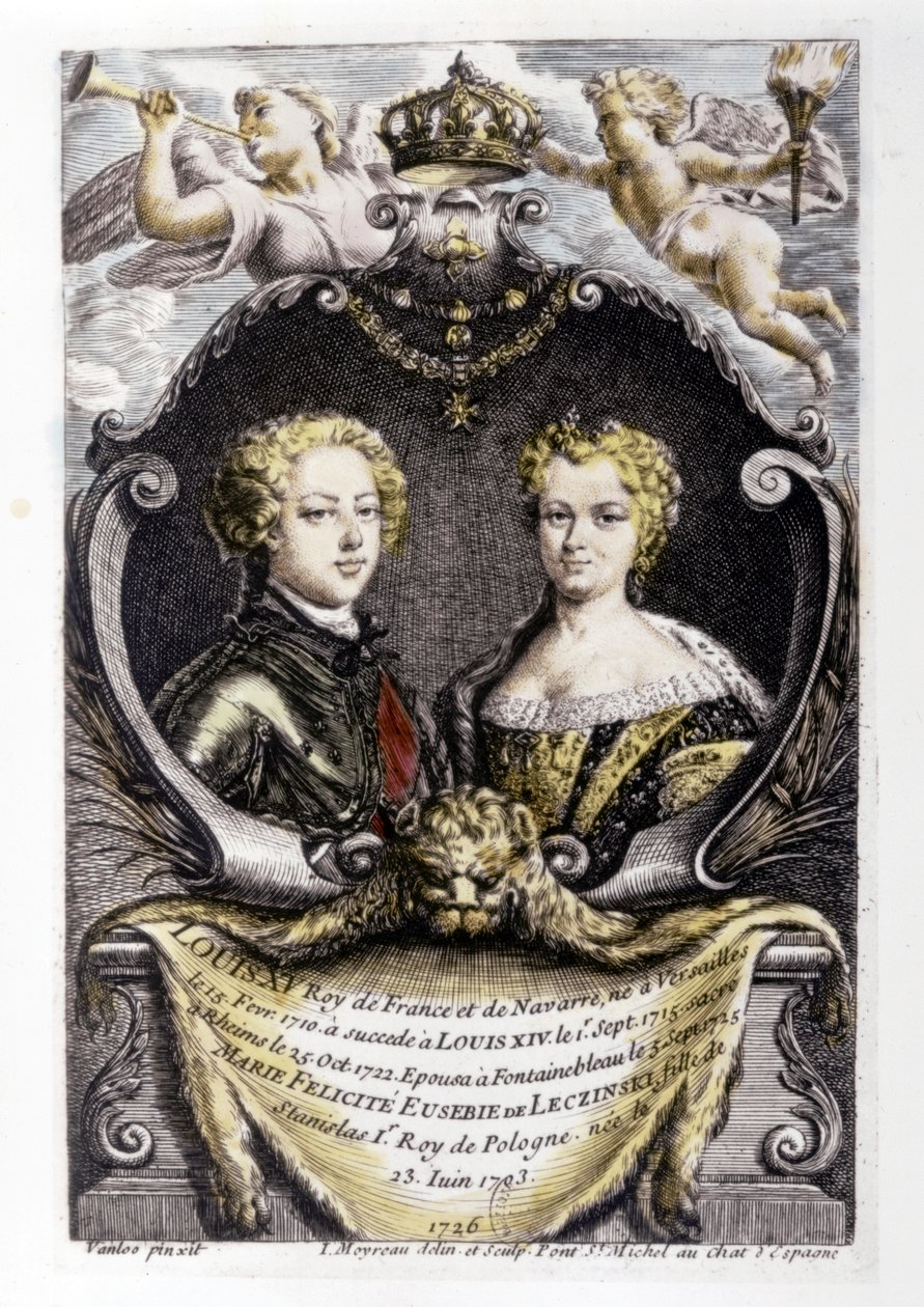 LUDWIK XV I MARIA LECZYŃSKA: Ludwik XV (15 lat) i Maria Lecyńska (22 lata) ... autorstwa Carle van Loo