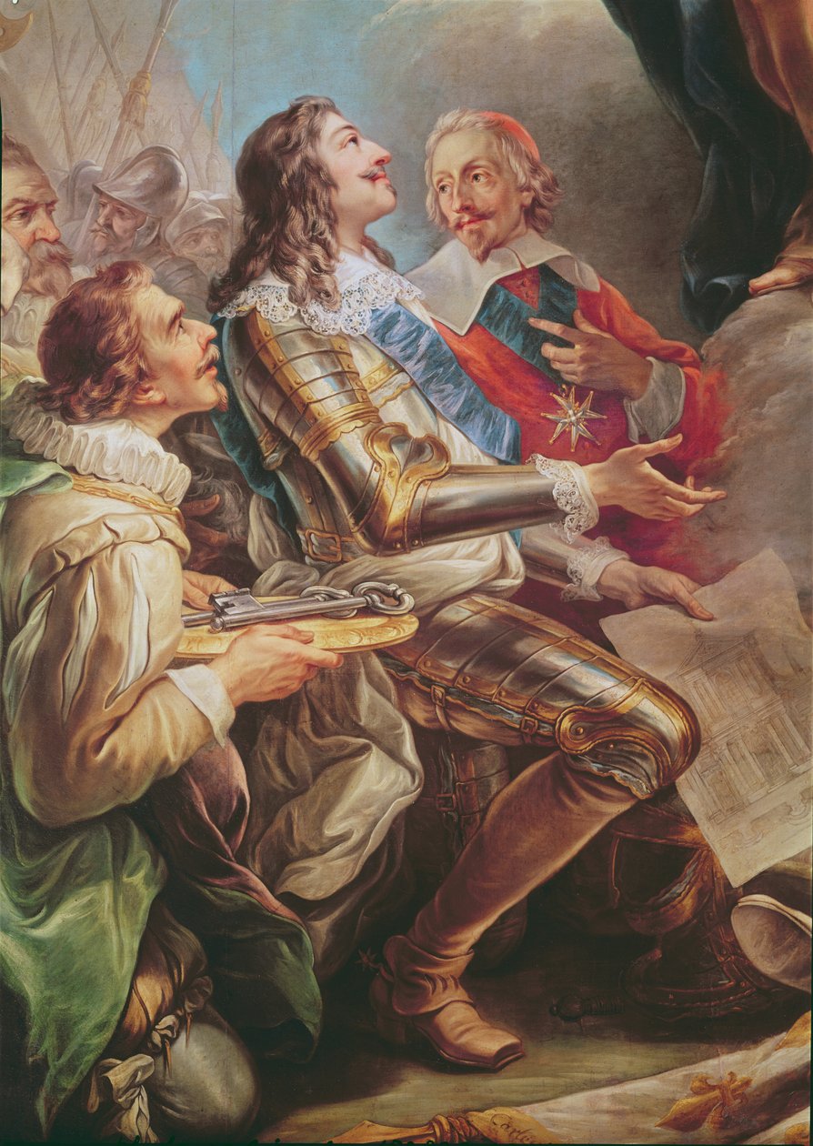 Ludwik XIII (1601-43) poświęcenie kościoła Notre-Dame-des-Victoires Dziewicy w 1629, fragment Ludwika XIII i kardynała Richelieu (1581-1642) 1748-53 autorstwa Carle van Loo
