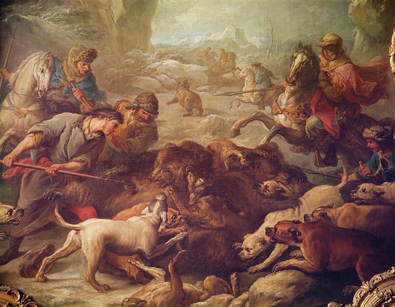 Polowanie na niedźwiedzia (olej na płótnie) autorstwa Carle van Loo