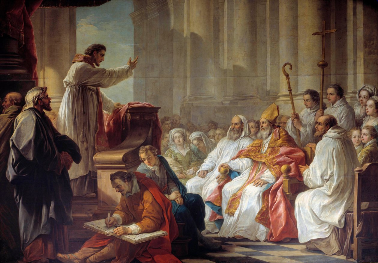Predykacja św. Augustyna (354-430) przed Valere, wigilia Malarstwa Hippony Carle Van Loo (1705-1765) XVIII-wieczny Paryż. Kościół Matki Boskiej Zwycięskiej autorstwa Carle van Loo