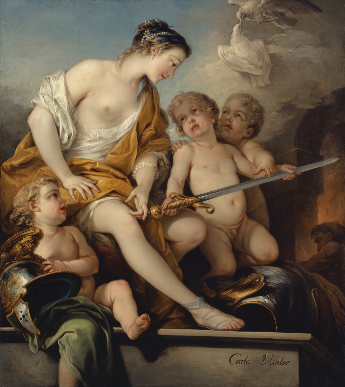 Wenus i amorki z ramionami Marsa, c.1743 autorstwa Carle van Loo