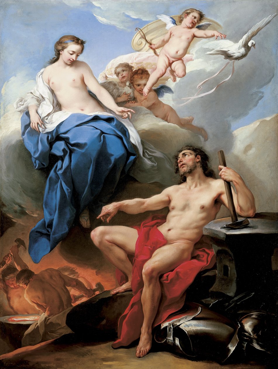 Wenus prosi Wulkana o zrobienie broni dla Eneasza (olej na płótnie) autorstwa Carle van Loo